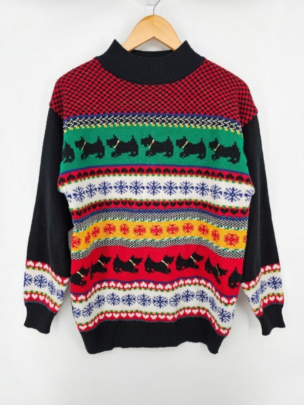 Vintage Hillary Paige Scottie Dog Fair Isle Sweater XL Colorful Novelty Knit